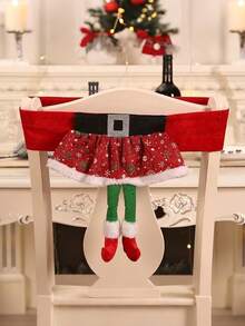 1/3 buc Husă de scaun din pluș cu tematică de Crăciun, potrivită pentru decorarea sărbătorilor în familie, Husă de scaun cu centură Moș Crăciun, Husă de scaun cu elf de Crăciun, Husă de scaun cu fustă pentru fete - Multicolor - Vizualizare 8