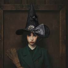 1pc Witch Hats With Lights Halloween Adult And Teens Women's Large Witches Hat Costume Accessories For Party Cosplay Sorcerer Cap For Festival Party Masquerade For Halloween Party Decorations, Witch Hat For Women - 黑色(蜘蛛) - 查看 5