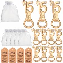 Set da 24 pezzi, include 15 apribottiglie, adatto come regalo per il 15° compleanno, bomboniera per festa di compleanno, regalo di anniversario, ricordo di matrimonio e regalo per gli ospiti, regalo di San Valentino, forniture per cucina e bar, bomboniera. - Dorato - Visualizzare 9
