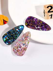 6pcs Colorful Sequin Acrylic Water Drop Shaped Hair Clips, Girl's Bangs/Side Hair Clips, Suitable For Street, Party, Wedding, Birthday, Valentine's Day, Thanksgiving, Best Gift, Hair Clips Claw, Hair Claws, Hair Slide, Hair Barrettes, Bobby Pin, Crocodile Clip, Y2k Outfit