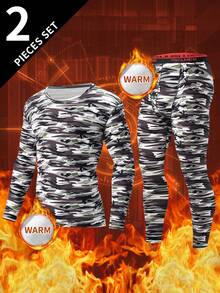 2pcs Men's Thermal Underwear Set, Long Sleeve T-Shirt + Pants, Warm Casual Base Layer For Autumn/Winter