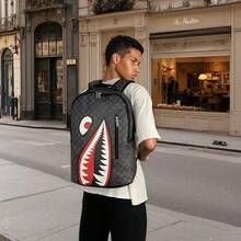 鲨鱼嘴造型大容量多功能背包，男女通用，学生笔记本电脑包，短途通勤及上学必备，圣诞节、感恩节、情人节礼物，旅行洗漱包，化妆包，沙滩包，度假必备，学习用品，旅行必备，女士大学宿舍浴室必备 - 彩色 - 查看 9