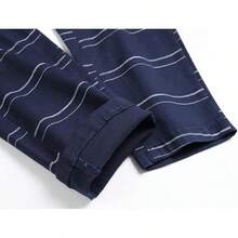 TENGINE Plaid Pants For Men, Mens Skinny Stretch Slim Fit Chinos Golf Business Dress Casual Pants - 藍色條紋 - 查看 4