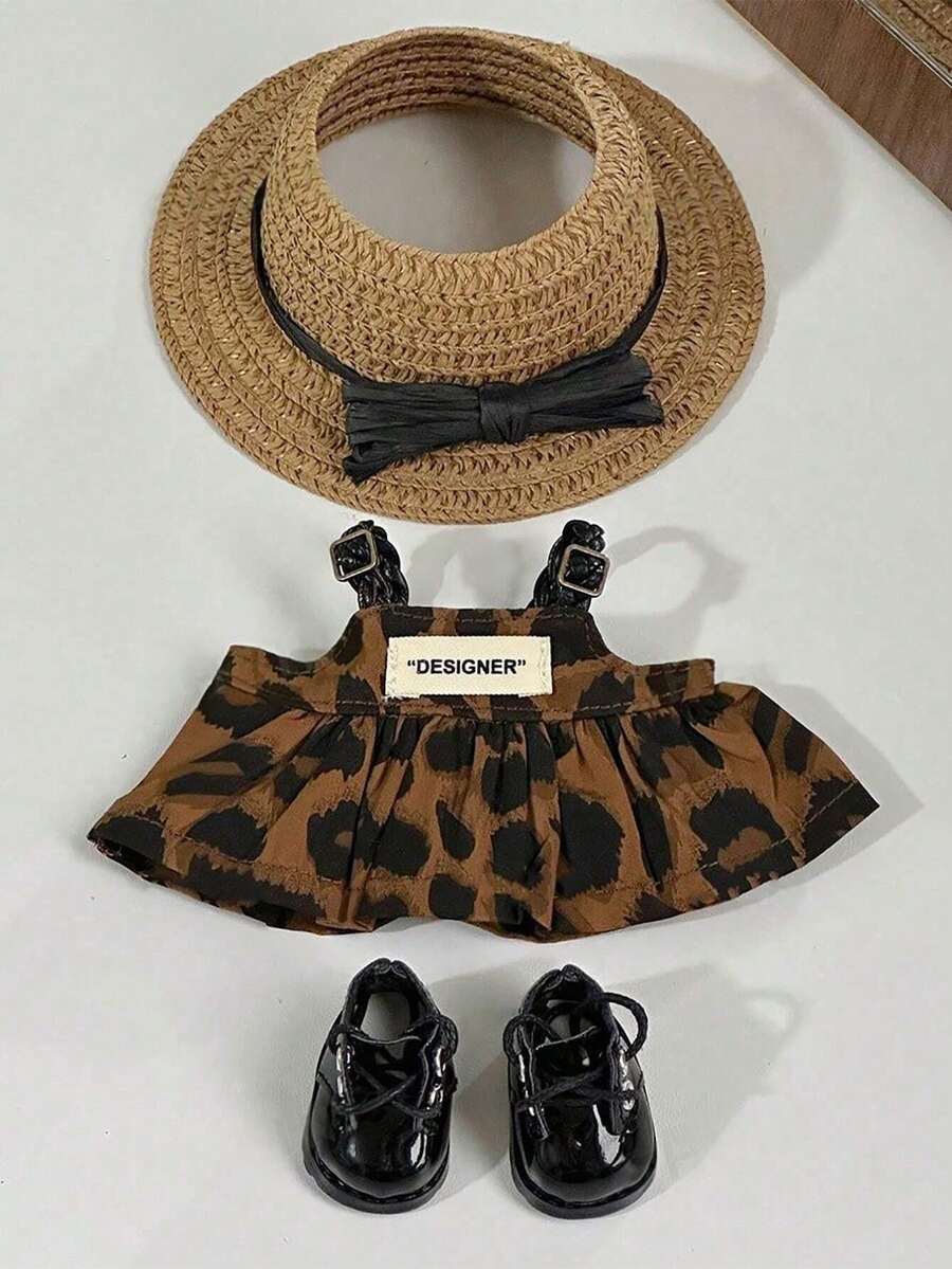 1-3pcDoll Clothes Accessory, Leopard Print Strap Jumpsuit, Key Chain Decor - Multicolor - View 1