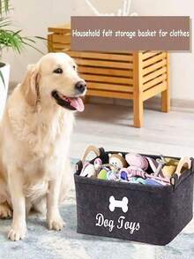 1pc Felt Pet Toy Box, Dog Toy Box, Storage Basket Chest Organizer For Organizing Pet Toys, Blankets, Leashes And Food - Dark Grey - View 5
