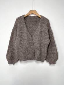 New Autumn/Winter Knit Cardigan Loose Solid Color Round Neck Long Sleeve Jacket, Essential Back-To-School Loose Casual Long Sleeve Knit Cardigan, Suitable For Christmas And New Year - Coffee Brown - View 4