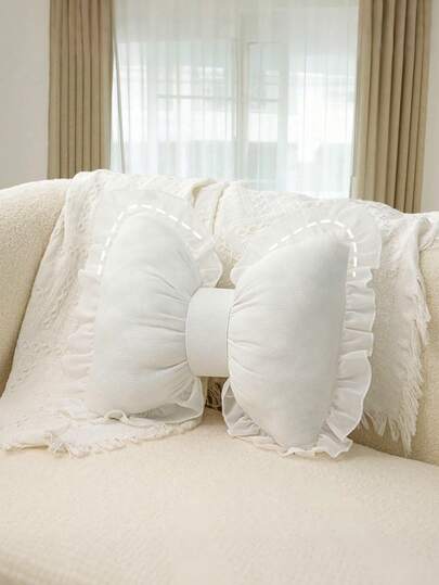 1pc Bow Pillow, Bow Shape Decorative Pillow, Pink Bow Pillow, Lace Bow Throw Pillow, Cute Bow Shape Sofa Pillow For Daily, Halloween, Christmas Decoration