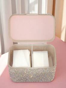 1pc Sequin Decorated Manicure Jewelry Box, Rhinestone Storage Box, Creative Storage Box, Manicure Dust-Proof & Anti-Oxidation, Large Capacity For Manicure Decorations, Recommended By Professional Manicurists, Handmade Sequin Decor, Shining Under Sunlight - Multicolor - View 2