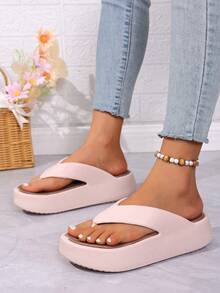 Sandalias de cuña de verano para mujer, cómodas y casuales con suela gruesa y antideslizante, de moda y versátiles, perfectas para vacaciones, playa, regalo del Día de San Valentín, atuendo del Ramadán, sandalias de vacaciones color rosa para damas - Rosa - Ver 4