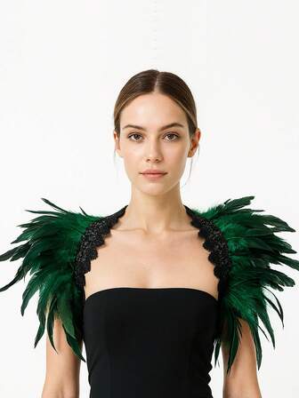 1pc Gothic Style Dark Feather Maple Leaf Lace Shawl, Halloween Christmas Party Costume Accessory