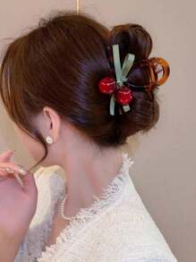 1 pieza Nuevo Clip de Cabello con Lazo de Cereza Marrón, Diseño Elegante y Dulce, Adecuado para Niñas y Mujeres para Fiestas, Ir al Trabajo, Vacaciones, Accesorios de Cabello de Otoño e Invierno para Mujeres