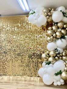 1 pieza Cortina con lentejuelas doradas brillantes, Telón de fondo cuadrado con lentejuelas, Telón de fondo cuadrado de plástico con lentejuelas de 100*200cm para decoración de pared de fiesta de boda, cumpleaños, ceremonia de aniversario, graduación, suministros para fiestas, cortina de flecos de lámina de aluminio brillante - Dorado - Ver 8