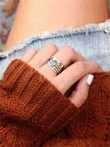 1 件复古波西米亚风格几何线条螺旋设计戒指，适合女性日常或旅行佩戴珠宝礼物