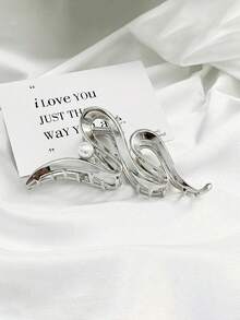 1pc Luxury Metallic Hair Clip - Oversized Gold & Silver Metal Claw Clip For Thick Hair, Women's Elegant Back-Of-Head Hair Accessory Fall Winter Hair Accessories For Women Bows For Vacation Outfits Woman Fashion Hair Clutch