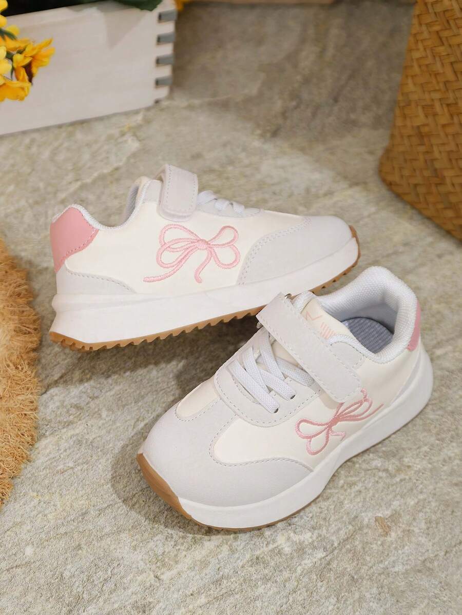1 Pair New Style Girls Cute Versatile Shoes, Girls Casual Bow Sneakers, Toddler Soft Bottom Little White Leather Shoes - Pink - View 1