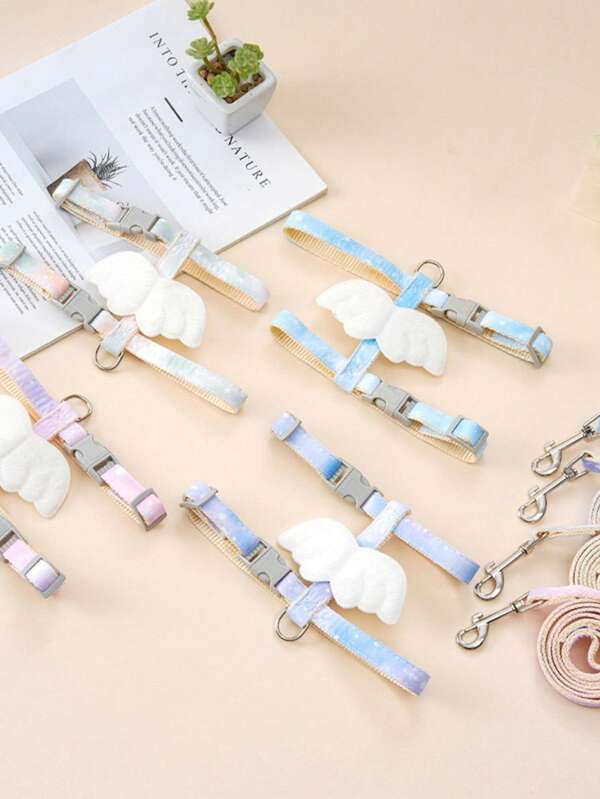 New Pet Product: Colorful Gradient Bowknot Angel Wing Style Leash, Anti-Explosion For Cats & Small Dogs, Chest Harness Distributes Force, Reflective, & Escape-Proof, Cute For Small/Medium Pets, Home Supplies