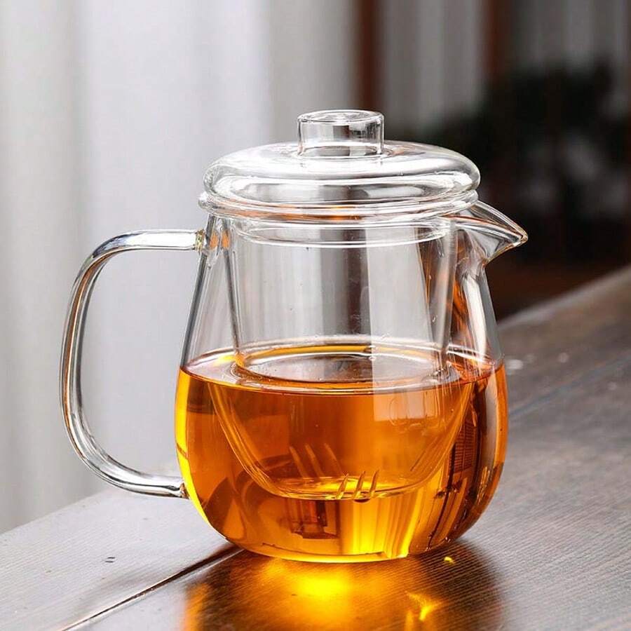1 Set - 600ml Glass Teapot With Infuser, Lid, Suitable For Loose Leaf Tea/Flower Tea/Tea Bags/Coffee/Milk, Teapot, Tea Separator, Glass Container, Great Gift, Holiday Gift, Single Serving Tea Cup, Lead-Free Borosilicate Glass, Heat Resistant, Microwave And Dishwasher