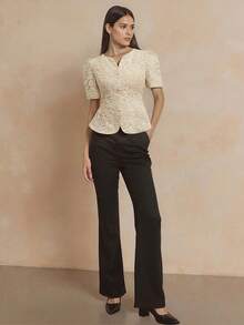 Myenjoylife Modern Filipiniana Ladies' Elegant Temperament Jacquard Bubble Sleeves Short Sleeved Cardigan