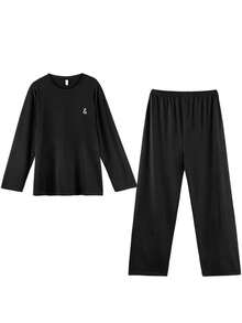 QIANNIANMA Herren Rundhalsausschnitt Schlafanzug Set, Langarm Top und Hose, Frühling/Herbst