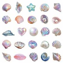 50Pcs Transparent Seashell Stickers Ocean Stickers Ocean Animal Stickers Clear Pearl Stickers Sea Animal Stickers Beach Stickers PET Waterproof Stickers For Water Bottle,Computer,Laptop,Phone,Luggage,Notebook,Fridge