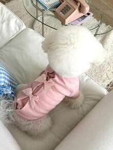 1pc Autumn/Winter Fashion Bow Pet Dog/Cat Warm Clothes, Suitable For Teddy, Poodle, Bichon Frise, Small Dogs & Puppies, Fleece Sweatshirt - Multicolor - View 2