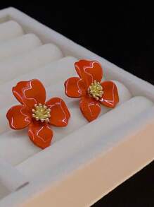 一对简约甜美树脂花耳环 - 白色 - 查看 14