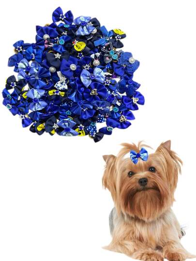 20Pcs Pet Blue Bow Hair Accessories, Rubber Rubber Band Hair Rope, Suitable For Decorating Cat And Dog Hair, Taking Care Of And Storing Pet Hair, The Best Birthday Gift For Happy Kittens And Puppies, Pet Supplies, Pet Decorations