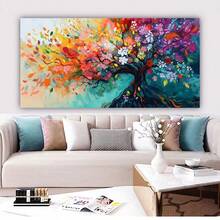 1pc Vibrant Watercolor Tree Canvas Art, Colorful Abstract Painting , Ideal For Living Room, Bedroom, Office, Cafe Decor No Frame 50x100cm/19.68x39.37inch