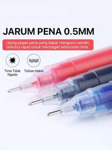 【现货】12支装中性笔Pulpen Gel 3 Warna 0.5mm 华夏万卷大容量中性笔0.5mm针管水笔学生考试文具巨能书写中性笔签字笔碳素笔全针管水笔 - 彩色 - 查看 5