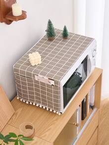 1/2pcs Plaid Microwave Dust Cover, Minimalist Design With Tassel, Kitchen Appliance Dust Proof Cover, Suitable For Air Fryer, Oven, All Seasons