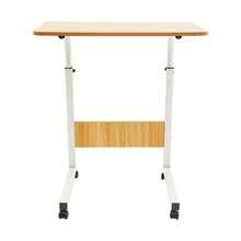 Adjustable Laptop Desk Computer Stand With Wheels Freestanding Computer Desk - White and Wood - View 4