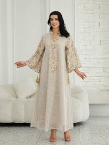 Đầm Kaftan dài tay cổ chữ V thêu ren thanh lịch dành cho nữ, thích hợp cho kỳ nghỉ xuân. - NC69 - Xem 7