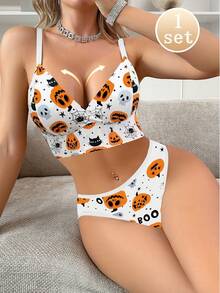Damen Leopard Muster BH und Slip Set, drahtloser dünner Sport-BH Unterwäsche Set