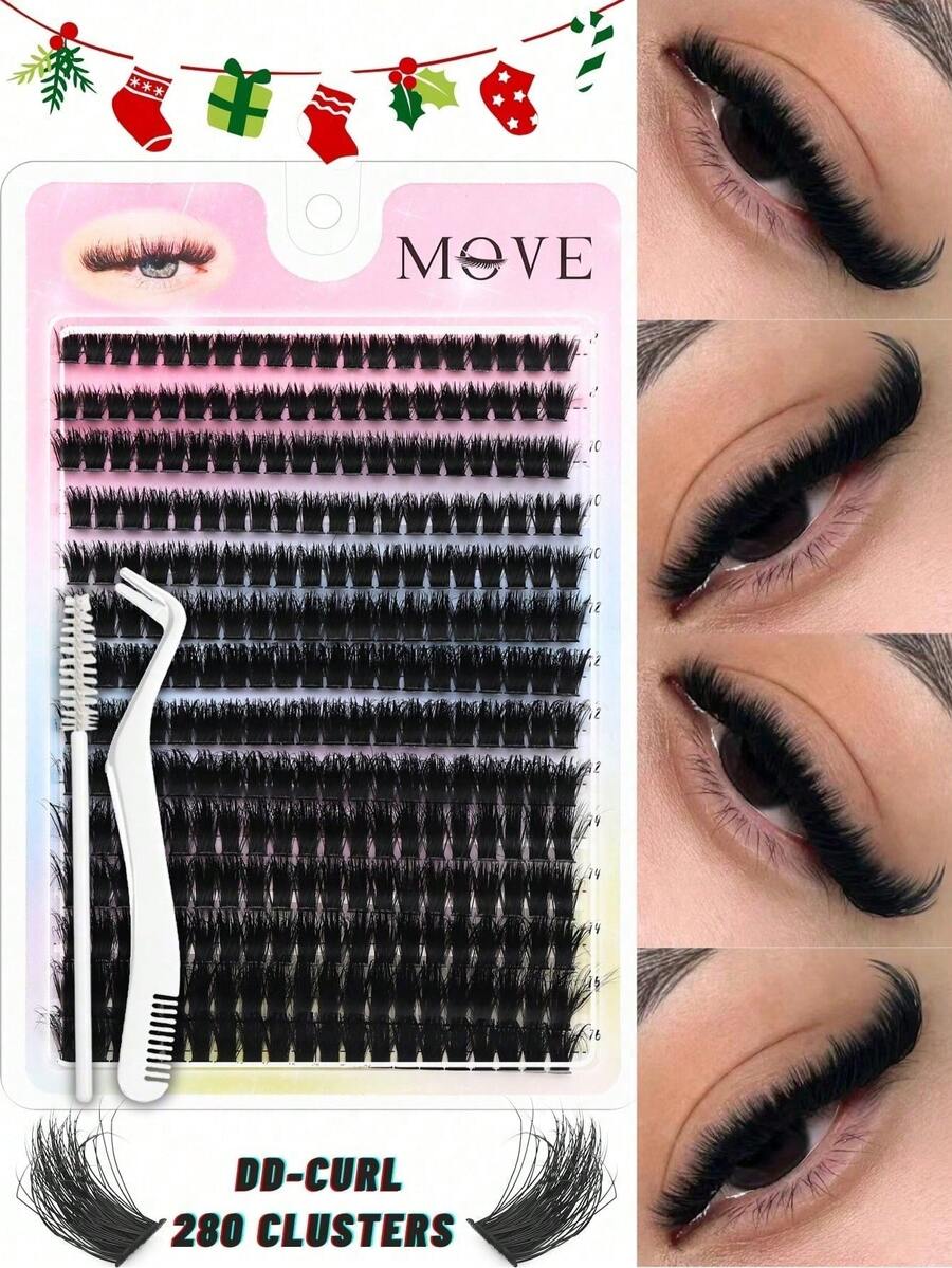 560PCS 60D/80D Curl Natural Lash Clusters – Wispy Individual Cluster Eyelash Extensions, 0.31inch-0.63inch Mixed Length Faux Mink False Lashes, Fluffy & Lightweight DIY Eyelashes, Perfect For Daily Wear, Party, Wedding, Christmas, Valentine's, Halloween, Thanksgiving & Birthday Gifts, Beginner-Friendly & Quick 3s Application - Hồng - Xem 1