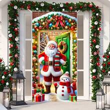 Cortina de puerta versátil de poliéster con Papá Noel y muñeco de nieve - Diseño rústico vintage para Navidad, Halloween, Acción de Gracias y talla grande - 35.43x70.87 pulgadas, ideal para Navidad, perfecta para Acción de Gracias