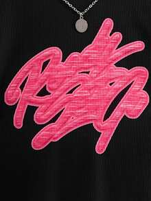 2pcs/Set Girls Casual Sports Street Style Comfortable Daily Wear Long Sleeve T-Shirt And Distressed Denim Pants Set, Spring/Autumn