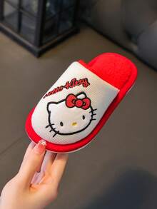 新款秋冬儿童Hello Kitty拖鞋女童卡通可爱图案室内舒适保暖地板拖鞋 - 紅色 - 查看 6