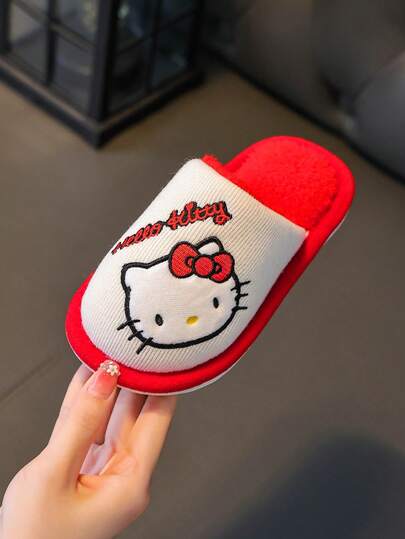  新款秋冬儿童Hello Kitty拖鞋女童卡通可爱图案室内舒适保暖地板拖鞋