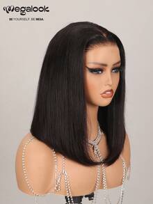 MEGALOOK Peruca Reta Bob de Frente de Renda T-Part, 100% Cabelo Humano, Densidade de 150%, Peruca Frontal de Renda Transparente, Renda T-Part, Renda 6x5/6x6/13x4, Nós Desfiados e Branqueados, Peruca de Cabelo Humano, Peruca Bob Curta de 10-12 Polegadas, Adequada para Uso Diário, Escritório, Festa, Estilo Y2K, Férias, Cosplay, Escola, Halloween, Feriados - SNatural - Visão 4