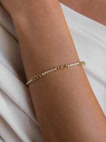 [ZzAi Customized]1pc Personalized Customizable, Can Engrave Multiple Names, 18K Gold And Stainless Steel Jewelry, Customized Multi-Name Bracelet, Personalized Name Chain Bracelet - Children's Name Bracelet *NOELLE Bracelet*, Includes Exquisite Gift Box, Silver, Gold, Rose Gold, White Gold Optional - Diamond Chain - View 3