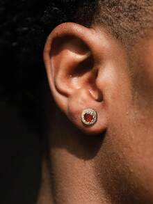 1 par de pendientes de aro cuadrados con circonita personalizada de estilo hip-hop a la moda para hombres - Multicolor - Ver 1
