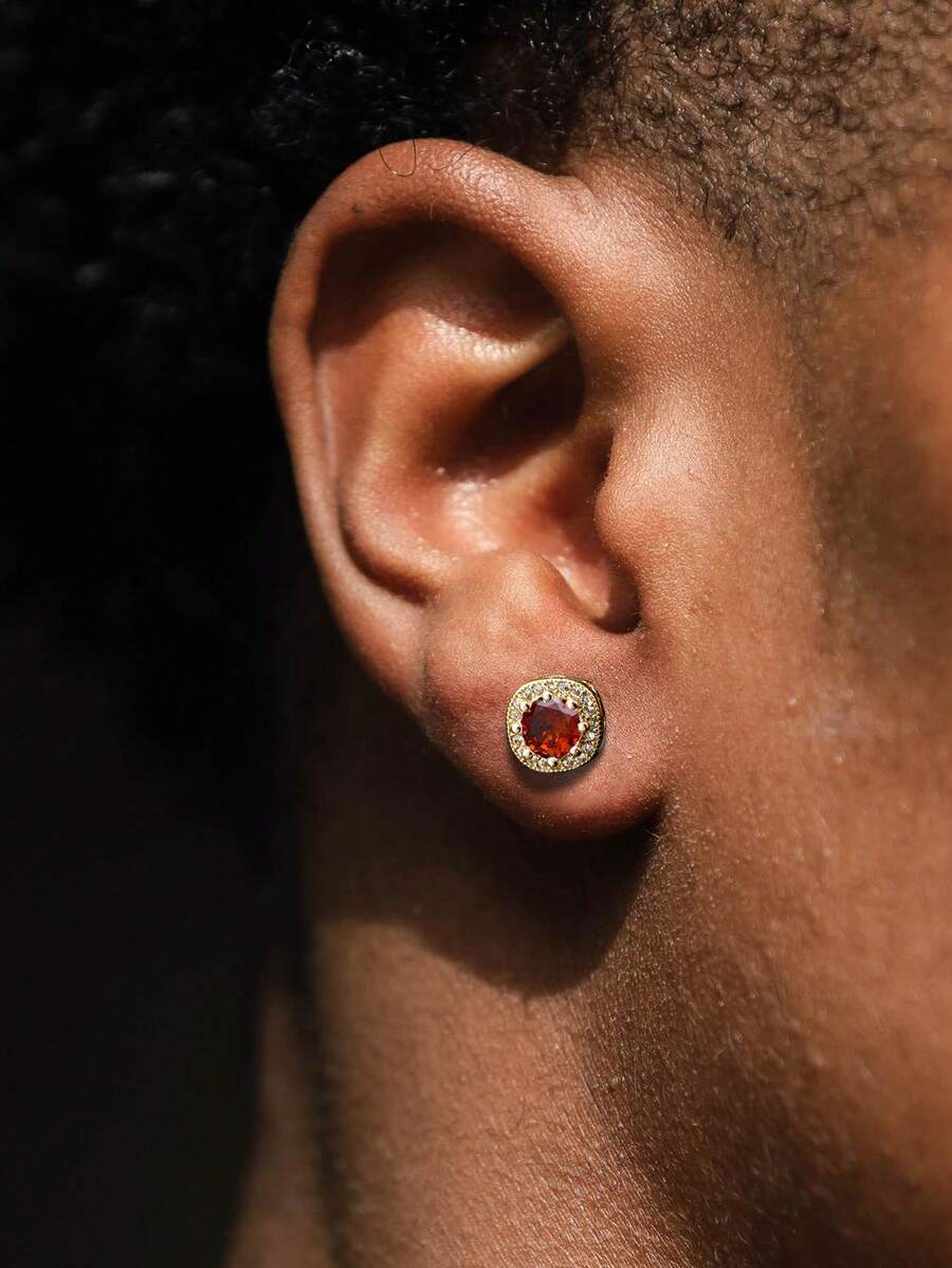 1 par de pendientes de aro cuadrados con circonita personalizada de estilo hip-hop a la moda para hombres - Multicolor - Ver 1