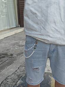 2025 Autumn Short Style Colorful Pearl Pants Chain Fashionable Men And Women One's Waist Luxury Accessories Decoration Jeans Pocket Chain Product Color Randomly Sent