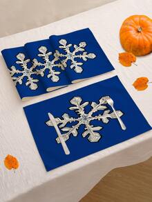 4 buc/6 buc/60 buc Covorașe decorative de Crăciun, Covorașe din in cu fulgi de zăpadă și oameni de zăpadă, Covorașe rezistente la murdărie, Potrivite pentru casă, sufragerie și restaurant, Decor de masă, Articole pentru casă