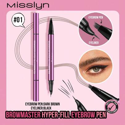  MISSLYN-BrowMaster Eyebrow Pencil, 2-In-1 Double-Ended Eyebrow Pencil, Long-Lasting Color, Dark Brown/Black, Waterproof And Sweat-Proof, Smudge-Proof, Can Be Used For Eye Makeup, Creates 3D Volumized Brow Effect, Smooth Application, Suitable For Carnival, Summer, Travel, Multipurpose Portable, Cosplay, Party And More, Waterproof Eyebrow Pencil