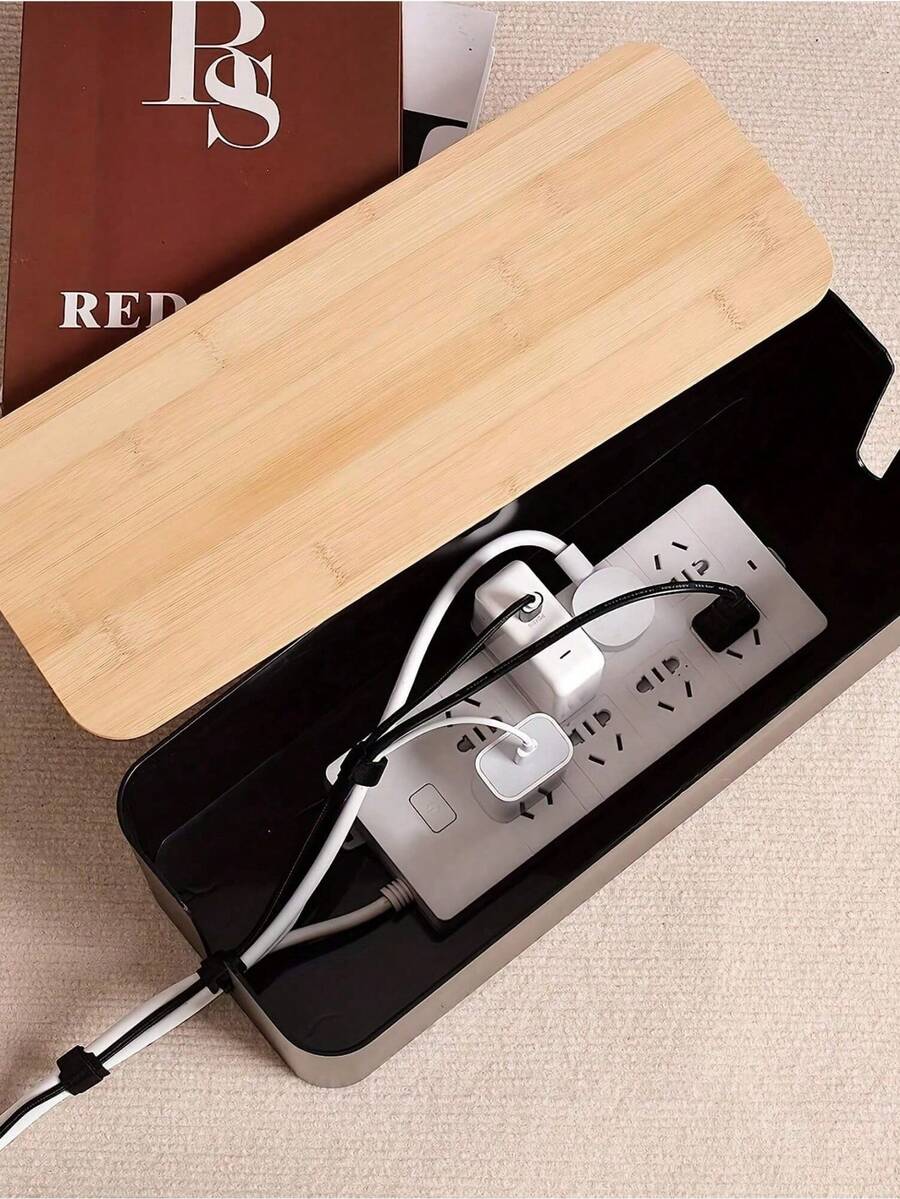 1 صندوق تخزين كابلات بلاستيكي مع غطاء خشبي، صندوق تخزين الكابلات لإخفاء الأسلاك، صندوق تخزين الطاقة، عالي الجودة، سهل الاستخدام، قوي، مناسب للغرف النوم والحمامات والمكاتب وغرف المعيشة والمكاتب الهندسية (الأنماط المشحونة عشوائيًا)