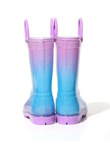 1 Pair Adorable Princess-Style Colorful Crystal Rain Boots, Soft & Durable Soles, Seamless Round Toe, High-Top Design, Lightweight Body, Rain Boots For Girls & Toddlers For School, Camping, Beach, Outdoor, Sturdy Double Handles, Shiny Crafted Uppers, Suitable For All Seasons