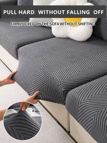 1PC Polar Fleece Jacquard Sofa Cushion Cover, Beautiful Decorative Sofa Cushion Cover, Pet-Proof Sofa Dust-Proof Elastic Sofa Cushion Cover, Jacquard Lines, Solid Black Color, Simple And Elegant, Waterproof, Non-Slip, Machine Washable, Suitable For L-Shaped Sofa 1/2/3/4 Seats, Spring, Summer, Autumn And Winter Seasons - Black - View 10