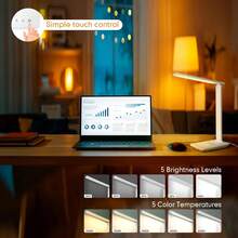 LED Desk Lamp Dimmable Table Lamp Reading Lamp With USB Charging Port, 5 Lighting Modes, 7 Brightness Levels, Sensitive Control, 30/60 Min Auto Timer, Night Light, Foldable Portable Desk Light For Home Office Bedroom Reading, - 白色 - 查看 6