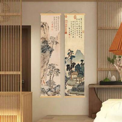 Pintura tradicional china de paisaje de media longitud, póster clásico, arte de pared, lienzo decorativo adecuado para el hogar, la oficina, el dormitorio, el estudio, la decoración de paredes de la sala de estar